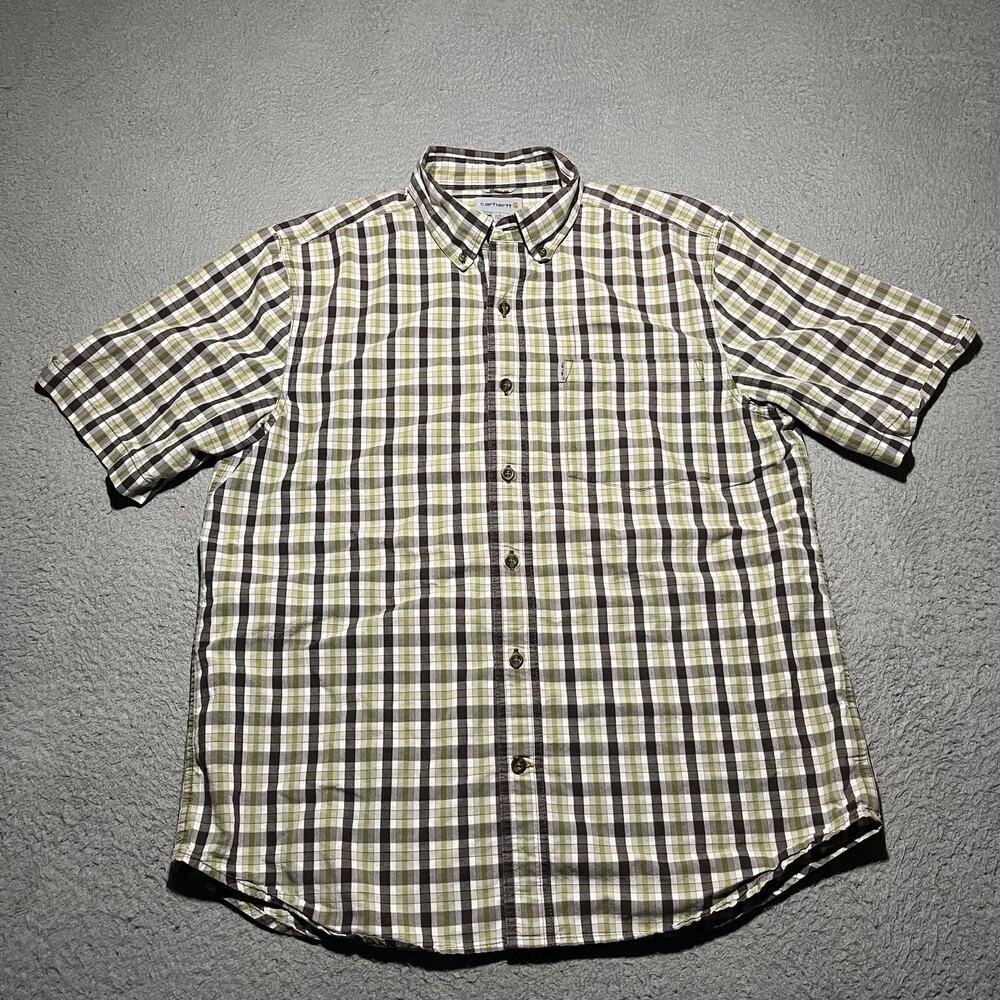 Carhartt Shirt Mens Large Plaid Relaxed Short Sleeve Button Down Pocket Logo